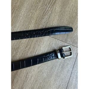 Black Gator Cowhide Leather Belt Size 48/120 Made in USA Croc Embossed